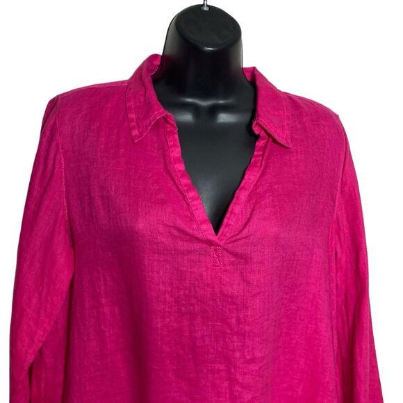 Isaac Mizrahi Linen Top Womens Small Pink Coastal Beach 3/4 Sleeve V-Neck Shirt - Picture 5 of 10
